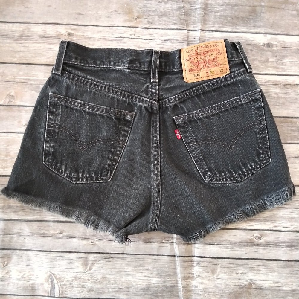 Vintage 90s Levis 6501-0660 Levi's 501 Button Front Black Mom Cut Off Shorts 26